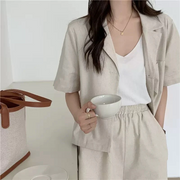 2点セットシャツジャケットと ハイウエストショート丈パンツ通勤レデイーズ洋服